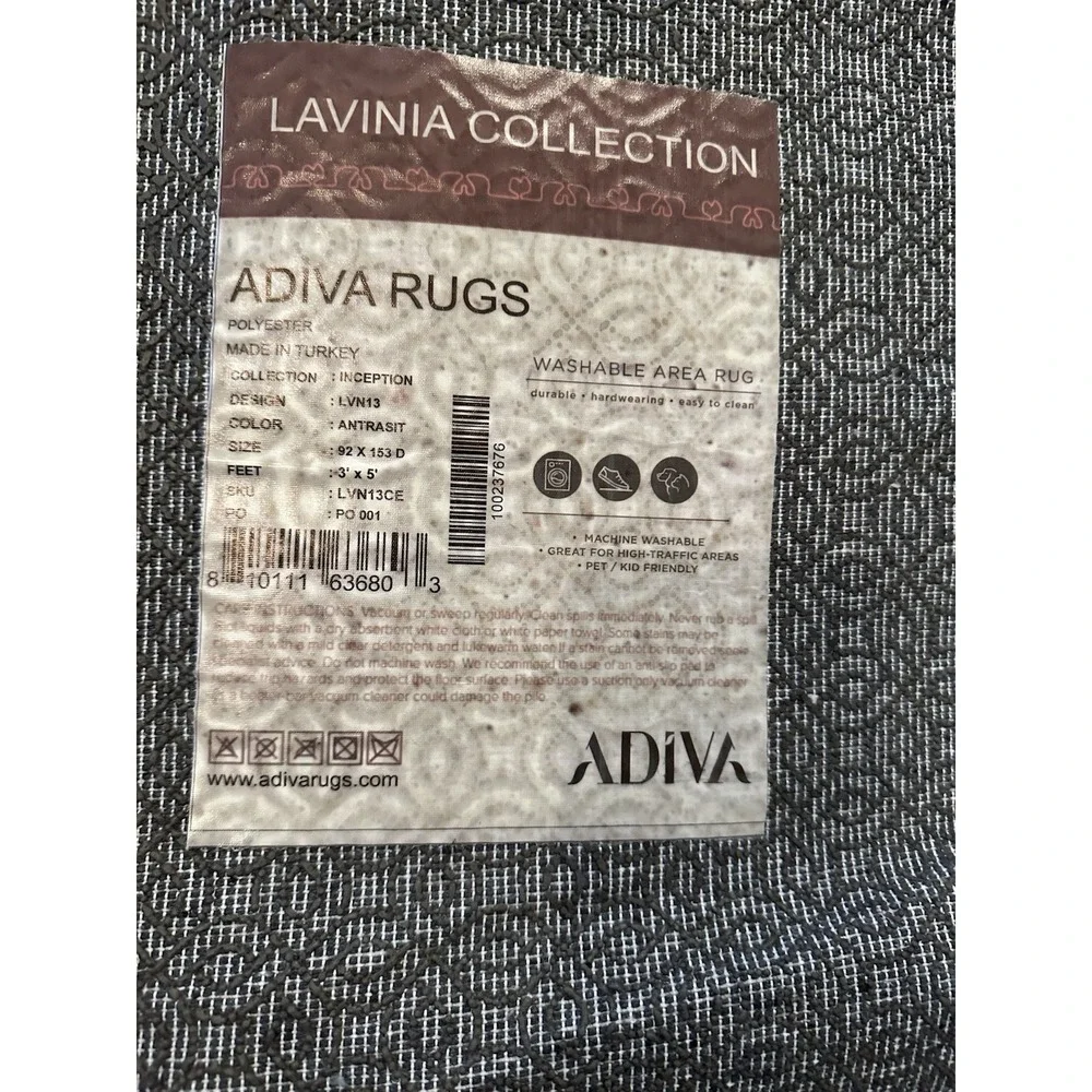 Washable Rug 3'X5' Adiva Lavinia 'Antrasit' Dark Teal Blue Burgundy Red